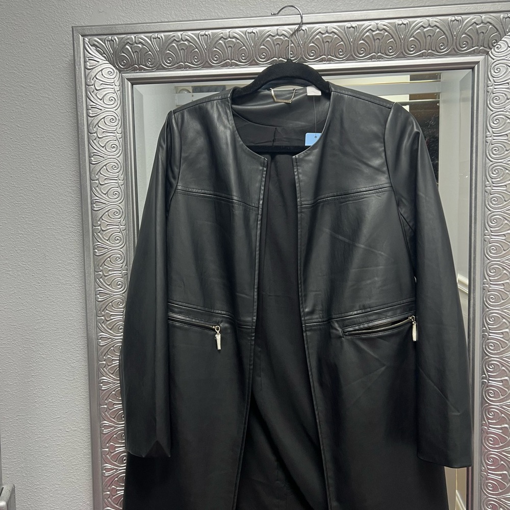 Chico's Black Leather Jacket with Zipper Details